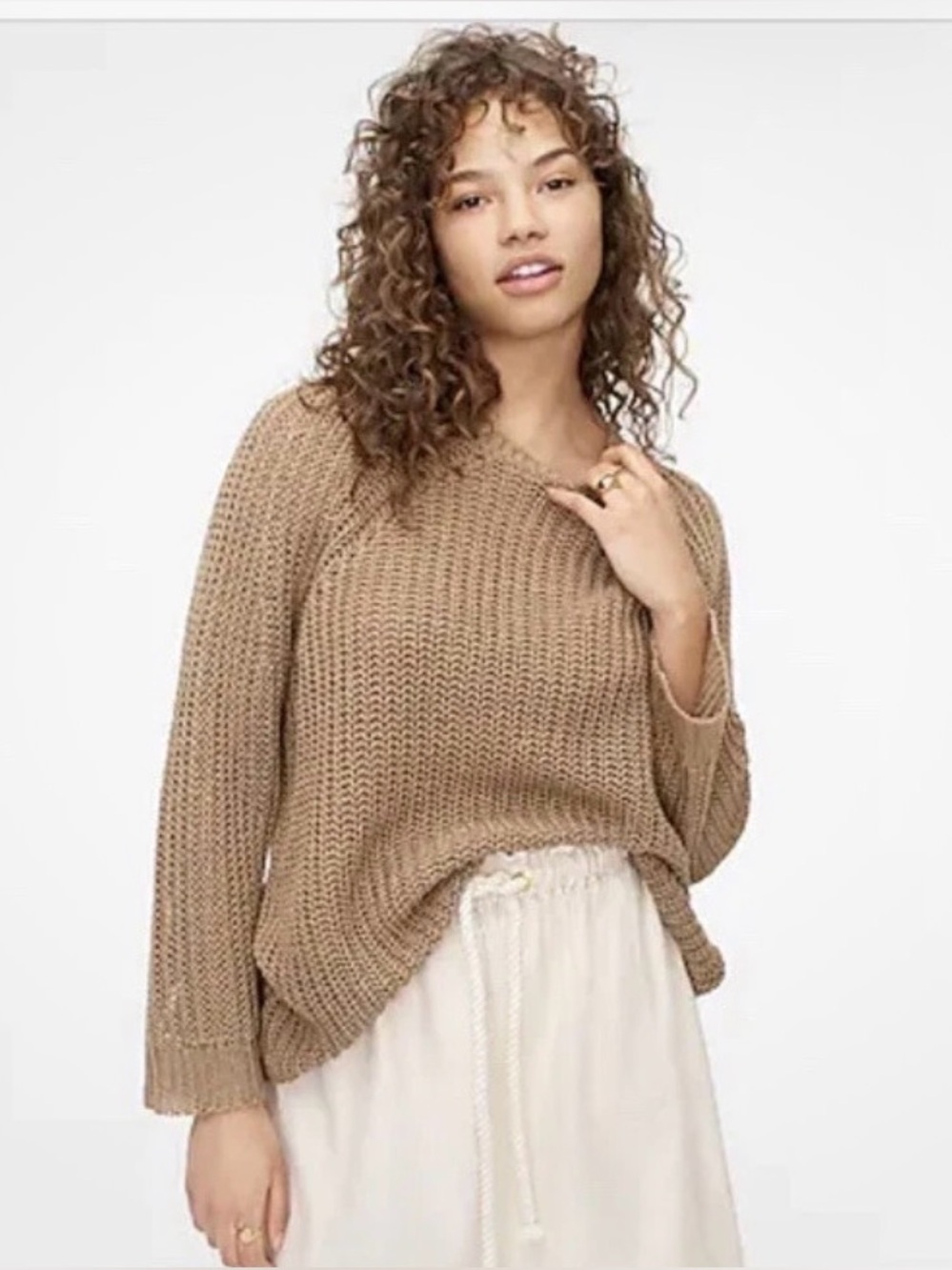 J Crew Relaxed-Fit Linen Beach Sweater Brown Women's medium